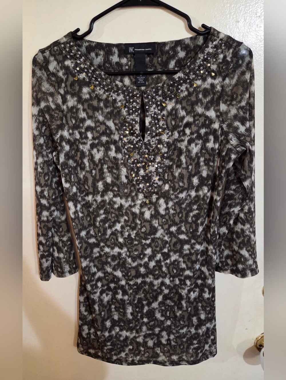 INC International Concepts Y2K Style Beaded Animal Print Top/Mini Dress Size M